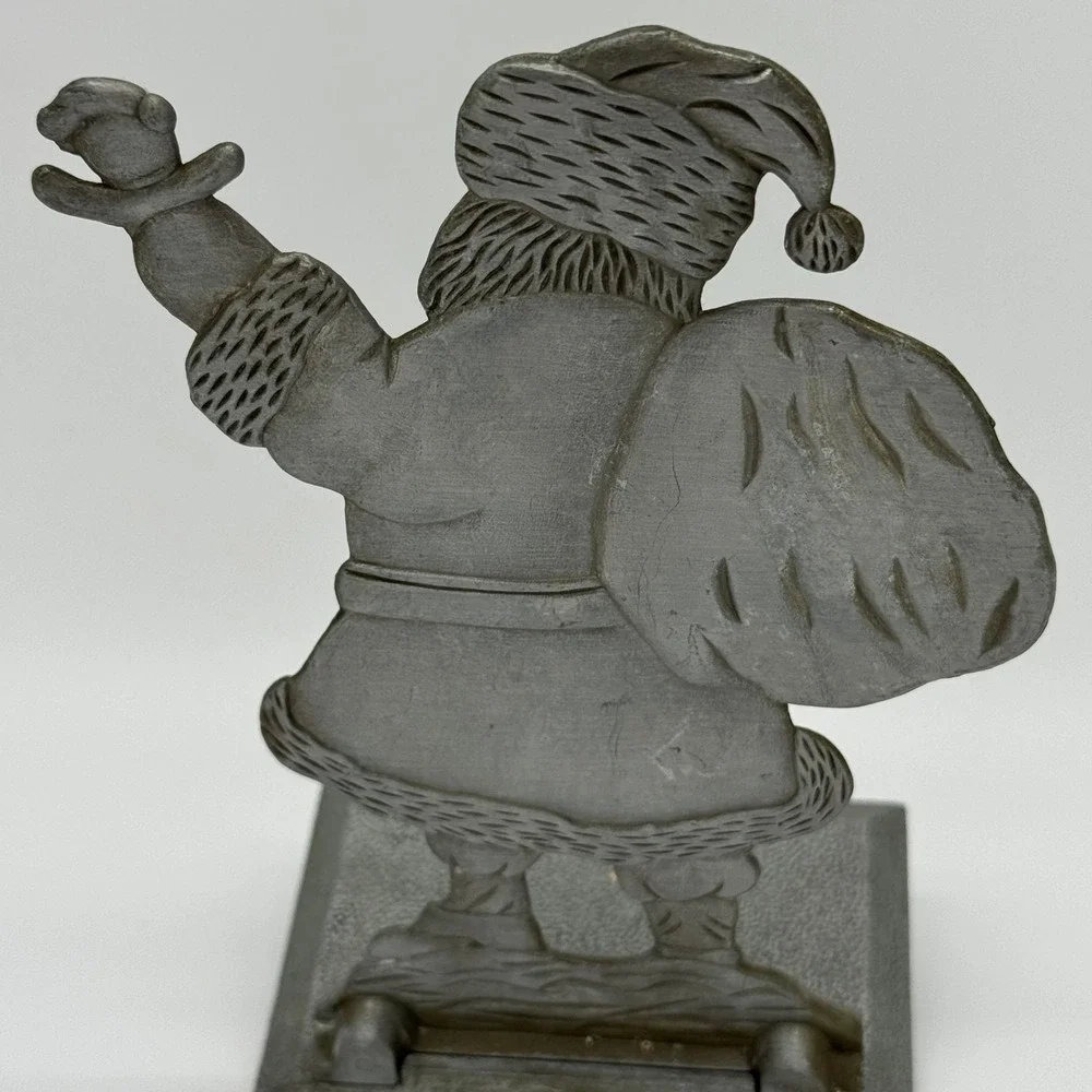 Vintage Pewter Santa Claus Christmas Stocking Holder Heavy Mantel Hanger 6x4.5